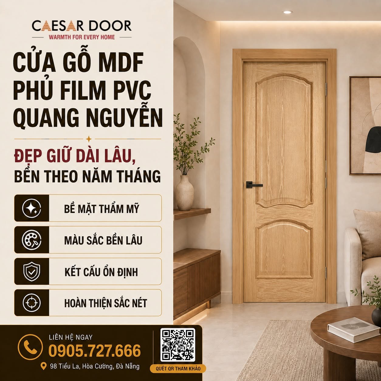 🚪 CỬA GỖ MDF PHỦ FILM QUANG NGUYỄN – ĐẸP GIỮ DÀI LÂU, BỀN THEO NĂM THÁNG